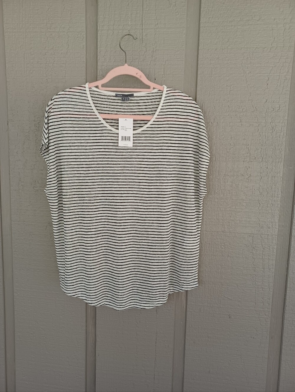 Vince Women Striped Linen Top Size S Preppy Pullover Semi Sheer Coastal